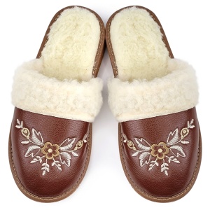 Women's Sheepskin Fur Slippers Model 'Akna Rogue' Dark Brown