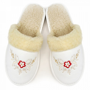 Women's Sheepskin Fur Slippers Model 'Akna Rogue' White