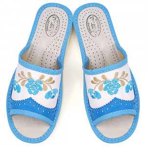 Women's Slippers Leather Material Model 'Mesopotamia' Blue