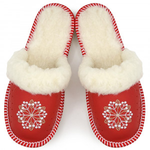 Women's Slippers Lined with Sheep Wool Model 'Creation' Red
