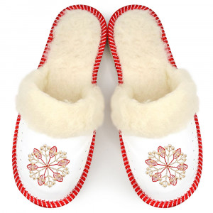 Women's Slippers Lined with Sheep Wool Model 'Creation' White