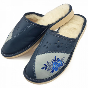 Women's Slippers Lined with Sheep Wool, Model 'Royal Rose'