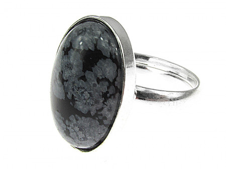 Inel argint reglabil cu obsidian fulg-de-nea 18x13 MM