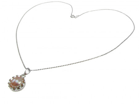Lantisor argint cu pandantiv coroana perla de cultura oranj 8 MM