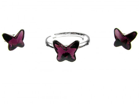 Set argint Fluturi Swarovski Elements mov 8 MM