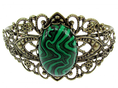 Bratara bronz antic cu malachit 25x18 MM