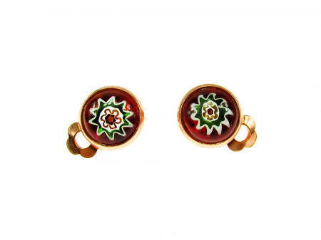 Cercei clips Millefiori rosu 10 MM