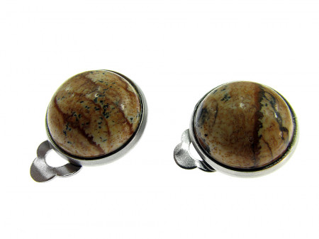 Cercei clips inox cu jasp picture natural 12 MM