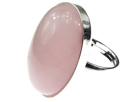 Inel argint reglabil masiv cu cuart roz 25x18 MM
