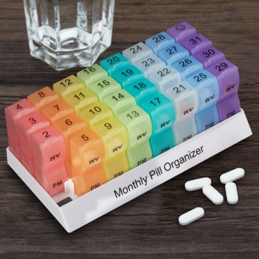 Cutie medicamente, 31 de zile x 2 compartimente, multicolor, 7 x 20 x 10 cm, Relaxdays