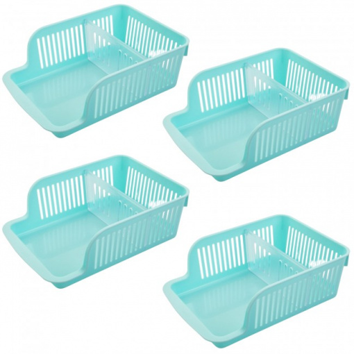 Set 4 cutii organizare suprapozabile cu separator, 31x26x10,5, Prestige, menta