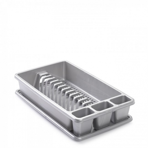 Uscator vase cu tava, rectangular, mediu, dimensiuni 45 x 26 x 9 cm, argintiu