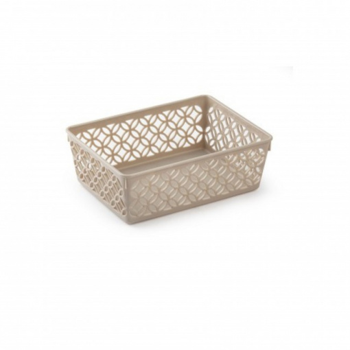 Cutie depozitare plastic, 18,2 x 13,2 x 6,5 cm,crem, model dantelat, Happymax