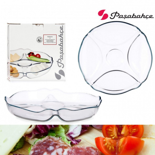 Platou sticla 5 compartimente servire aperitive 25 cm