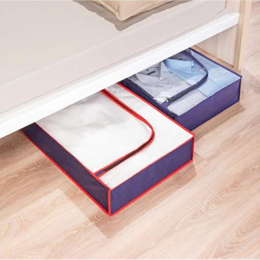 Set 2 huse, cu fermoar, pentru depozitare textile sub pat, 100x45x15 cm, polipropilena
