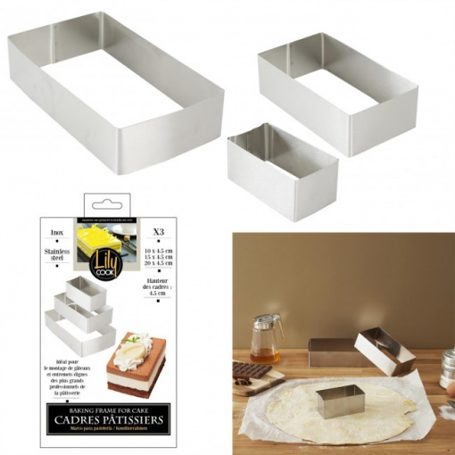 Set 3 forme de copt tip rama, dreptunghi, inox, 10x5.5, 15x8.5, 20x11 cm