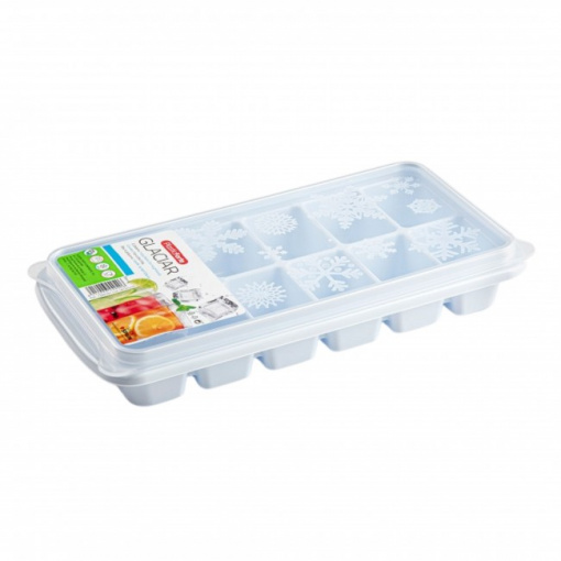 Tava pentru 12 cuburi de gheata, cu capac, plastic, 12,5 x 26 x 4,5 cm, Happymax