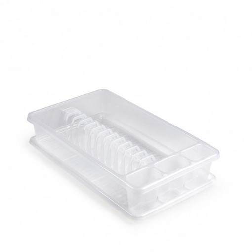Uscator vase cu tava, rectangular, mediu, dimensiuni 45 x 26 x 9 cm, transparent