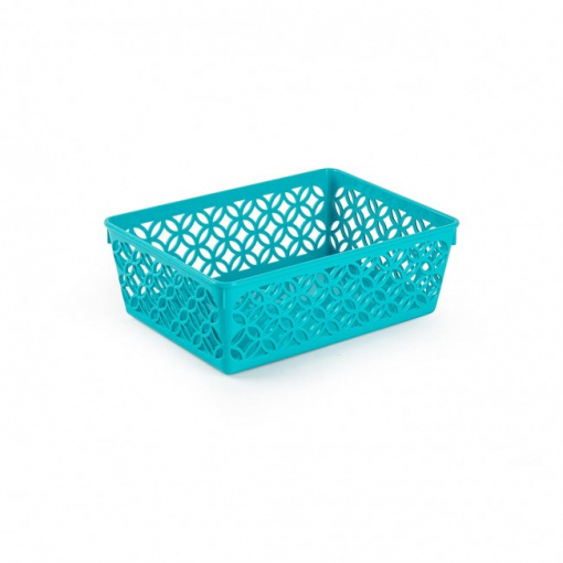 Cutie depozitare plastic, 18,2 x 13,2 x 6,5 cm, bleu, model dantelat, Happymax