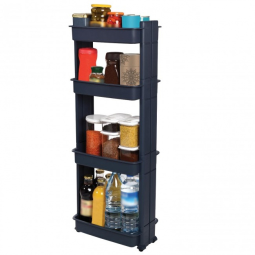 Raft mobil cu roti si 4 niveluri, tip etajera, 39 x 23 x H 113 cm, antracit