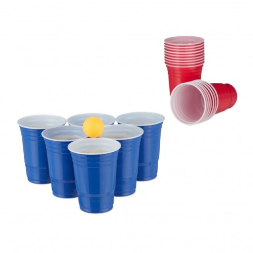 Set 50 pahare pentru beer ping pong, albastru si rosu, Relaxdays, 473 ml