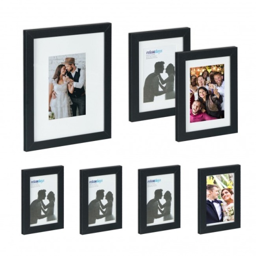 Set 7 bucati rame foto, dimensiuni diferite, negru, MDF/sticla, Relaxdays