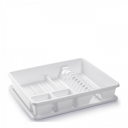 Uscator vase cu tava, rectangular, mare, dimensiuni 48 x 38 x 9 cm, alb