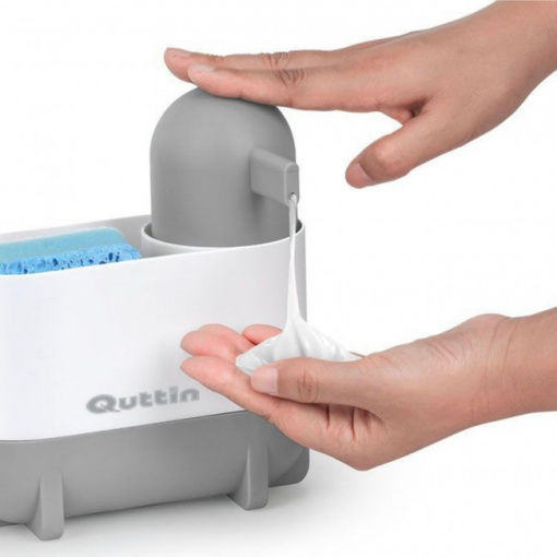 Suport burete si perie vase cu dispenser sapun lichid, Quttin, 16x7x19 cm
