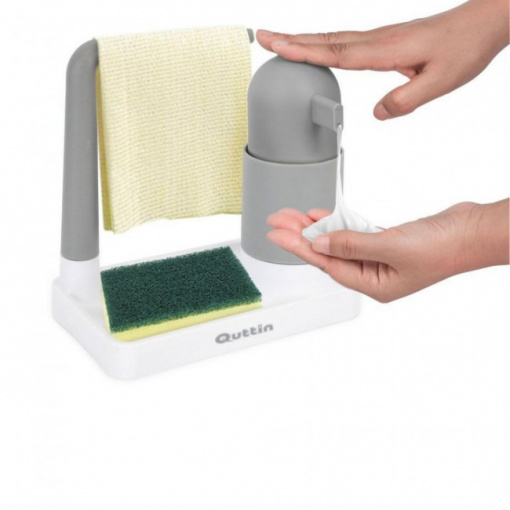 Dispenser sapun cu suport pentru burete si laveta, Quttin, 19,5x11,8x20 cm
