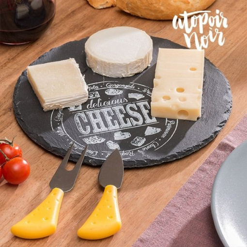 Set platou rotund din ardezie pentru branzeturi si accesorii servire