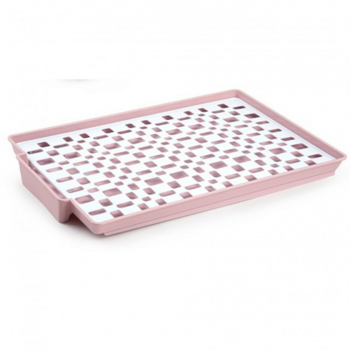 Uscator pentru pahare si cani, cu tava, 41,5 x 27 x 3,5 cm, roz - Surt Vrm