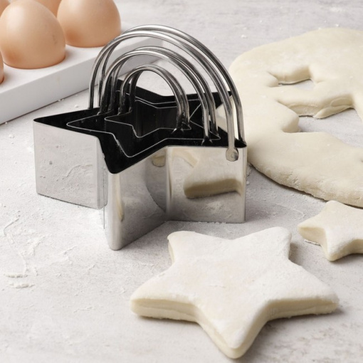 Set 3 forme inox pentru ornare, decupare si plating, stea, 11-7-4x4 cm, Happymax