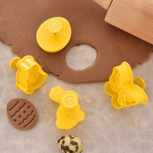 Set 4 decupatoare cu arc, pentru biscuiti, pui, ou, fluture, iepure, Orion