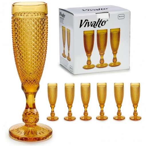 Set 6 pahare sampanie, sticla 180 ml, 7x20 cm, chihlimbar