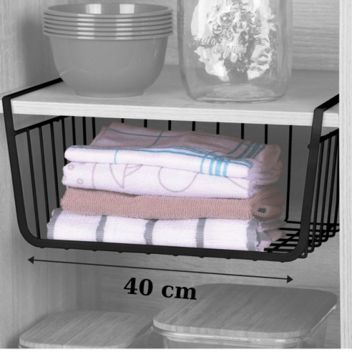 Cos metal negru pentru depozitare sub raft-40cm