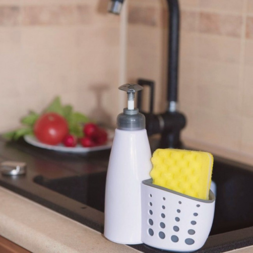 Dozator detergent lichid, cu spatiu pentru burete, 19 cm, Quttin