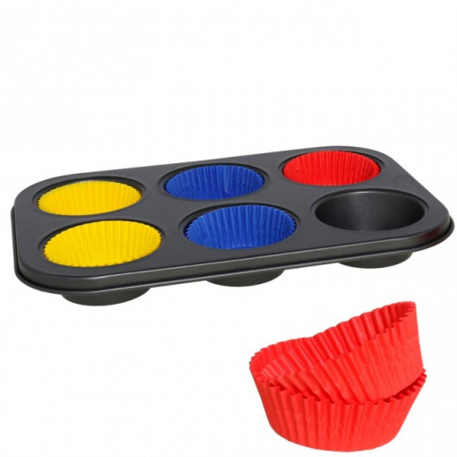 Forma de copt pentru 6 briose + forme hartie 26,5x18,5 cm