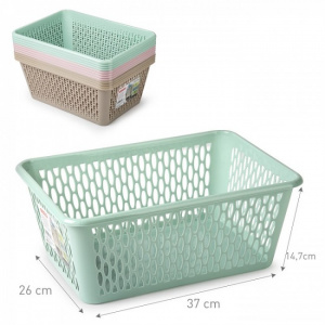 Cos depozitare plastic, 26 x 37 x 14,7 cm, vernil, model aerat, Happymax, Cos depozitare plastic Organizator depozitare plastic Cutie depozitare plastic Containere organizare plastic Cos depozitare vernil Depozitare aerata plastica Cutie depozitare dimens