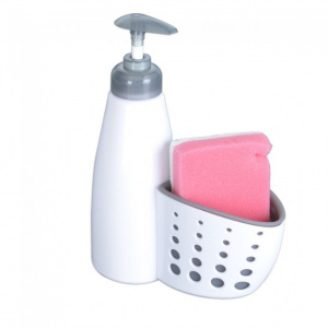 Dozator sapun sau detergent cu spatiu de stocare burete, HAPPYMAX.RO Dozator pentru sapun sau detergent lichid, cu spatiu de stocare burete, 15x7x20 cm, Orion, dozator sapun, dozator detergent lichid, dozator cu spatiu pentru burete
