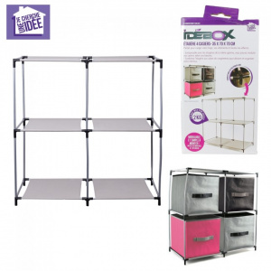 Etajera modulara cu 4 rafturi cubice, Etajera modulara, pentru 4 cosuri cubice, 68,5x34,5x70 cm, metal, plastic, tesatura netesuta, gri