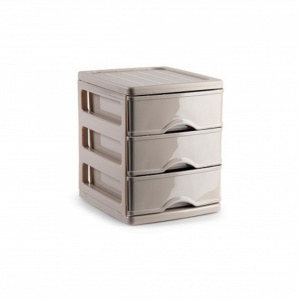 Organizator plastic,  cu 3 sertare, 13,5 x 17 x 17 ,  crem, Turia, Happymax, Organizator plastic cu sertare Organizator cu multiple sertare Sertare de depozitare din plastic Sistem de organizare cu sertare Organizator transparent cu sertare Solutii de dep