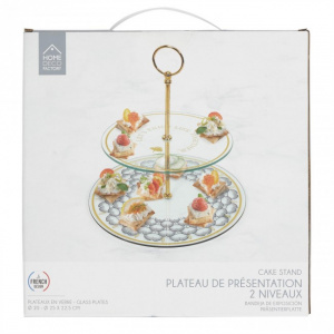 Platou supraetajat, cu 2 niveluri, prezentare aperitive sau desert, inaltime 22,5 cm