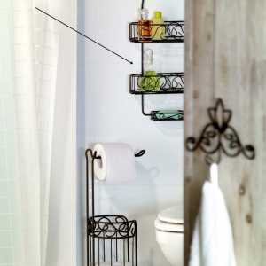 Raft suspendat pentru baie, fier forjat,  26 x 50,5 x 10 cm - Nostalgia, suport accesorii baie, etajera suspendata baie, etajera baie metal, etajera baie cu carlig