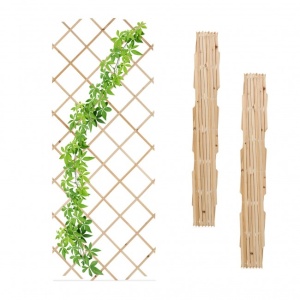 Set 3 spaliere extensibile pentru plante, Relaxdays, lemn, dimensiuni 180 x 90 x 1.5 cm, natural - Img 1