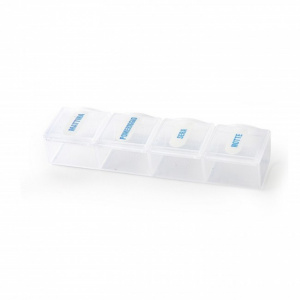 Cutie depozitare medicamente, 4 compartimente, plastic transparent, 6 x 15 x 2 cm, Happymax