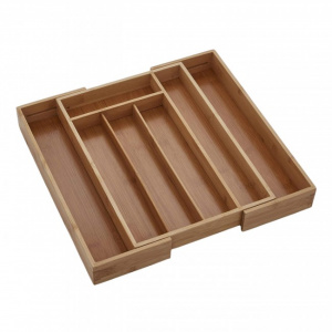 Tava de tacamuri extensibila, bambus, 26-37x34x5cm. Organizator bambus pliabil si extensibil pentru sertare, 5- 7 compartimente