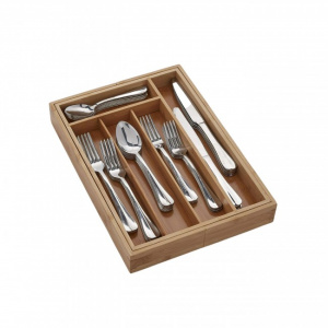 Tava de tacamuri extensibila, bambus, 26-37x34x5cm. Organizator bambus pliabil si extensibil pentru sertare, 5- 7 compartimente