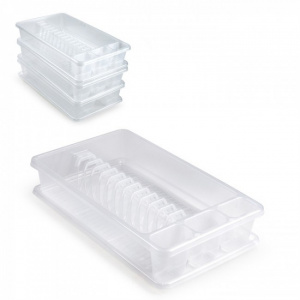 Uscator vase cu tava, rectangular, mediu, dimensiuni 45 x 26 x 9 cm, transparent