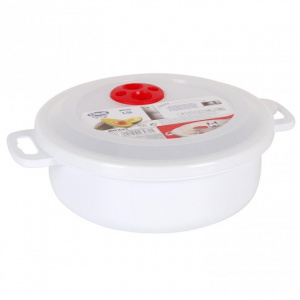 Vas de plastic cu capac pentru microunde, 19x7cm, 1,5 litri, Caserola cuptor microunde, rotund, 1.8 l,  vase pentru microunde, vase speciale pentru cuptorul cu microunde, bol plastic pentru microunde, recipient microunde pentru gatirea rapida,