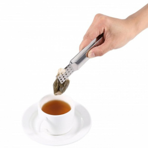 Cleste pentru pliculete ceai, inox, Happymax, Cleste pliculet ceai, Instrument pliculet ceai, Cleste metalic ceai, Cleste inox pentru ceai, Cleste specializat ceai, Cleste ergonomic ceai, Cleste infuzie ceai, Cleste servire ceai, Cleste manevrare pliculet